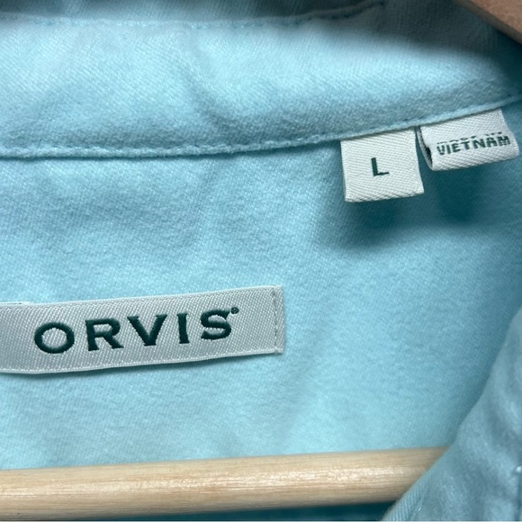 Orvis Denim Jacket Womens Large Aqua Blue Button Down‎ Pockets Collared - Picture 9 of 12